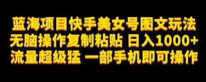 蓝海项目快手美女号图文玩法，无脑操作复制粘贴，日入1000+流量超级猛一部手机即可操作【揭秘】-最全资源库