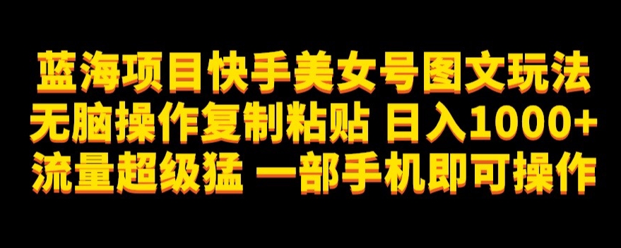 蓝海项目快手美女号图文玩法，无脑操作复制粘贴，日入1000+流量超级猛一部手机即可操作【揭秘】-最全资源库