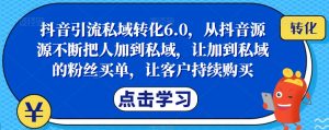 抖音引流私域转化6.0,从抖音源源不断把人加到私域,让加到私域的粉丝买单,让客户持续购买-最全资源库