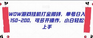 WOW游戏挂机打金搬砖，单号日入150-200，可多开操作，小白轻松上手【揭秘】-最全资源库
