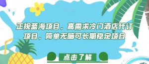 正规蓝海项目，高需求冷门酒店代订项目，简单无脑可长期稳定项目【揭秘】-最全资源库