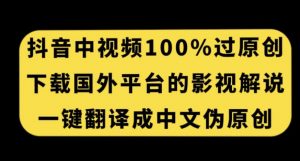 抖音中视频百分百过原创，下载国外平台的电影解说，一键翻译成中文获取收益-最全资源库