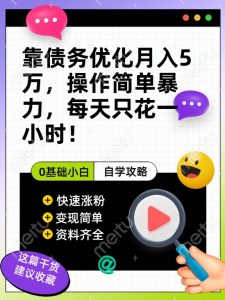 靠债务优化月入五万，每天只要花两个小时，多种方式轻松变现【揭秘】-最全资源库