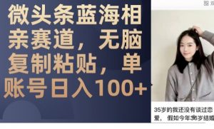 微头条蓝海相亲赛道,无脑复制粘贴,单账号日入100+-最全资源库