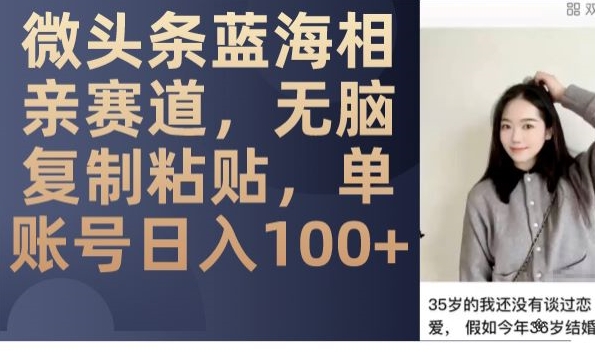 微头条蓝海相亲赛道,无脑复制粘贴,单账号日入100+-最全资源库