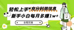 每月多赚1w+,新手小白如何充分利用信息赚钱,全程实操!【揭秘】-最全资源库