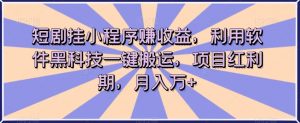 短剧挂小程序赚收益,利用软件黑科技一键搬运,项目红利期,月入万+【揭秘】-最全资源库