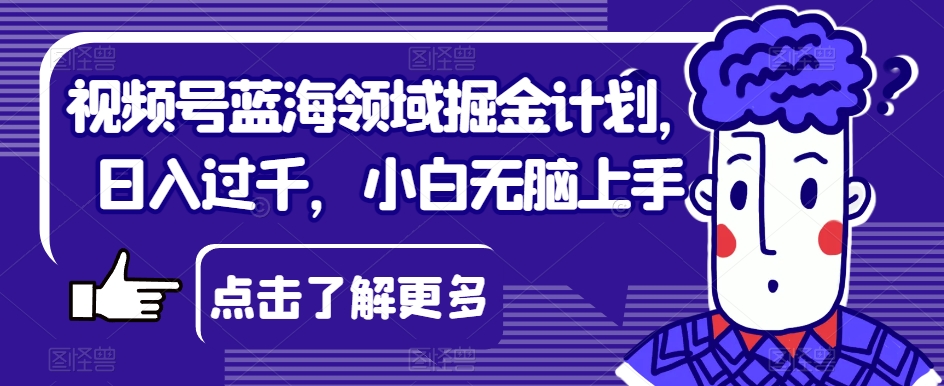 视频号蓝海领域掘金计划，日入过千，小白无脑上手【揭秘】-最全资源库