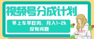 视频号分成计划，纯搬运不需要剪辑去重，早上车早吃肉，月入1-2k没有问题-最全资源库