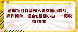 蓝海项目抖音无人美女播小游戏，操作简单，适合0基础小白，一周收益2500【揭秘】-最全资源库