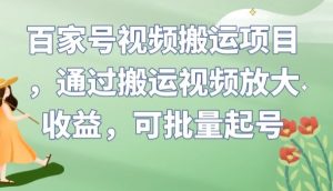 百家号视频搬运项目，通过搬运视频放大收益，可批量起号【揭秘】-最全资源库