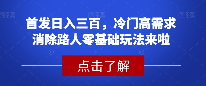 首发日入三百,冷门高需求消除路人零基础玩法来啦【揭秘】-最全资源库