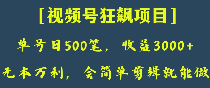 日收款500笔,纯利润3000+,视频号狂飙项目,会简单剪辑就能做【揭秘】-最全资源库