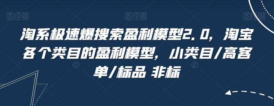 淘系极速爆搜索盈利模型2.0，淘宝各个类目的盈利模型，小类目/高客单/标品 非标-最全资源库