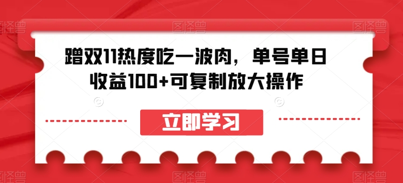蹭双11热度吃一波肉,单号单日收益100+可复制放大操作【揭秘】-最全资源库