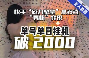 【日入破2000】快手无人直播不进人？“磁力聚星”没收益？不会卡屏、卡同城流量？最新课程会通通解决！-最全资源库