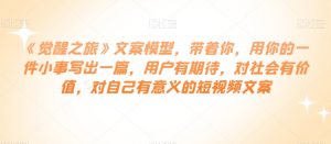 《觉醒之旅》文案模型，带着你，用你的一件小事写出一篇，用户有期待，对社会有价值，对自己有意义的短视频文案-最全资源库