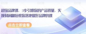 超级品牌课，3步引爆你的产品销量，实现利润翻倍教你落地做好品牌的课-最全资源库