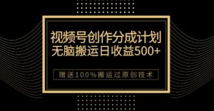 最新视频号创作分成计划，无脑搬运一天收益500+，100%搬运过原创技巧【揭秘】-最全资源库