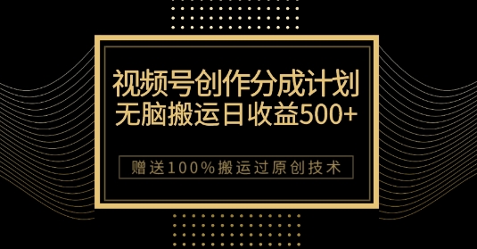 最新视频号创作分成计划，无脑搬运一天收益500+，100%搬运过原创技巧【揭秘】-最全资源库