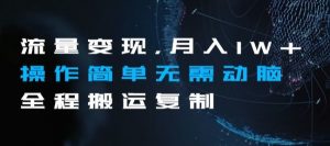 流量变现，月入1W+操作简单无需动脑全程搬运复制【揭秘】-最全资源库
