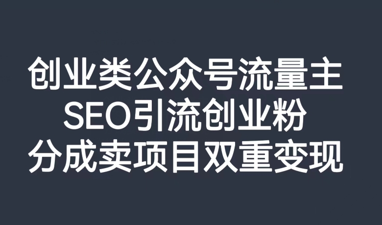 创业类公众号流量主,SEO引流创业粉,分成卖项目双重变现【揭秘】-最全资源库