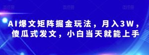 AI爆文矩阵掘金玩法,月入3W,傻瓜式发文,小白当天就能上手【揭秘】-最全资源库