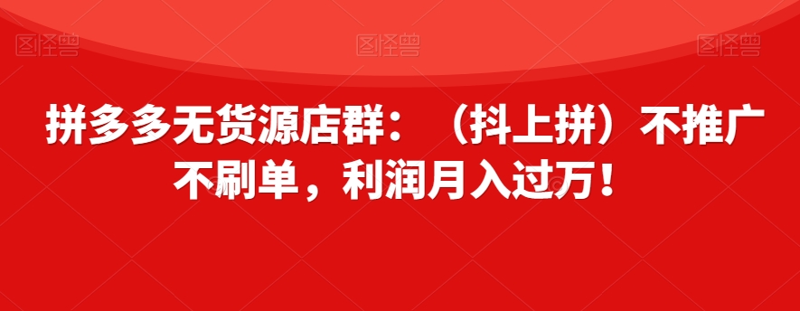 拼多多无货源店群：（抖上拼）不推广不刷单，利润月入过万！【揭秘】-最全资源库