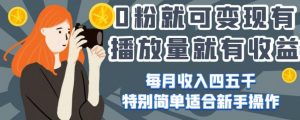 0粉就可变现，有播放量就有收益，每月收入四五千，特别简单适合新手操作【揭秘】-最全资源库