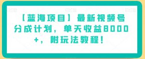 【蓝海项目】最新视频号分成计划，单天收益8000+，附玩法教程！-最全资源库