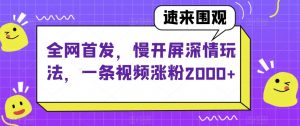 全网首发，慢开屏深情玩法，一条视频涨粉2000+【揭秘】-最全资源库