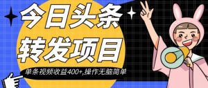 今日头条转发项目,单条视频收益400+,操作无脑简单【揭秘】-最全资源库