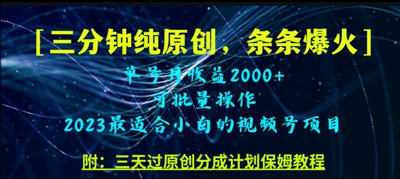 三分钟制作视频号纯原创,条条爆款,轻松月入过万【揭秘】-最全资源库