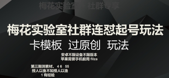 梅花实验室社群连怼起号玩法，卡模板过原创玩法【揭秘】-最全资源库