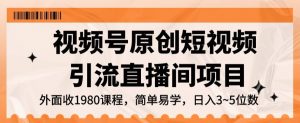 视频号原创短视频引流直播间项目，日入3~5五位数【揭秘】-最全资源库