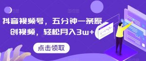 抖音视频号，五分钟一条原创视频，轻松月入3w+【独家秘诀，传授赚钱方法】【揭秘】-最全资源库