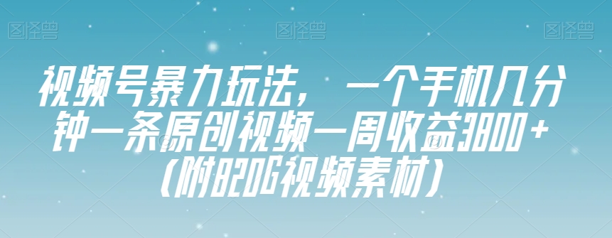 视频号暴力玩法，一个手机几分钟一条原创视频一周收益3800+（附820G视频素材）-最全资源库