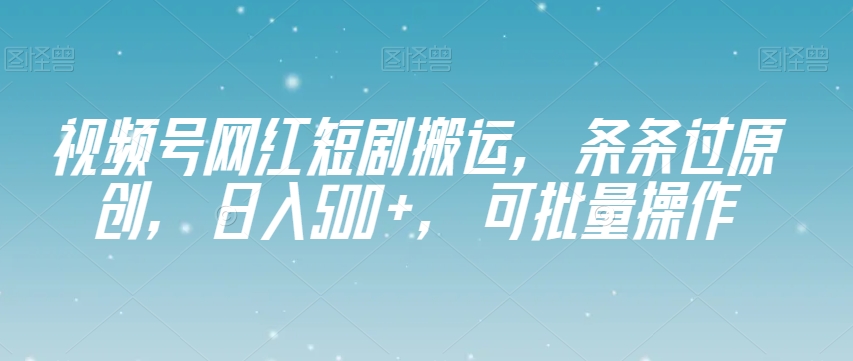 视频号网红短剧搬运，条条过原创，日入500+，可批量操作【揭秘】-最全资源库