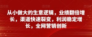 从小做大的生意逻辑，业绩翻倍增长，渠道快速裂变，利润稳定增长，全网营销创新-最全资源库