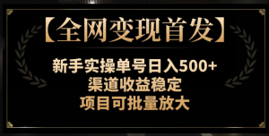 【全网变现首发】新手实操单号日入500+，渠道收益稳定，项目可批量放大【揭秘】-最全资源库