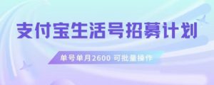 支付宝生活号作者招募计划，单号单月2600，可批量去做，工作室一人一个月轻松1w+【揭秘】-最全资源库