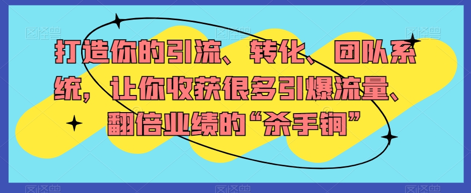 打造你的引流、转化、团队系统，让你收获很多引爆流量、翻倍业绩的“杀手锏”-最全资源库