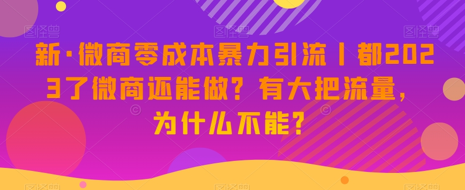 新·微商零成本暴力引流丨都2023了微商还能做？有大把流量，为什么不能？-最全资源库
