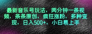 最新音乐号玩法，两分钟一条视频，条条原创，疯狂涨粉，多种变现，日入500+，小白易上手【揭秘】-最全资源库