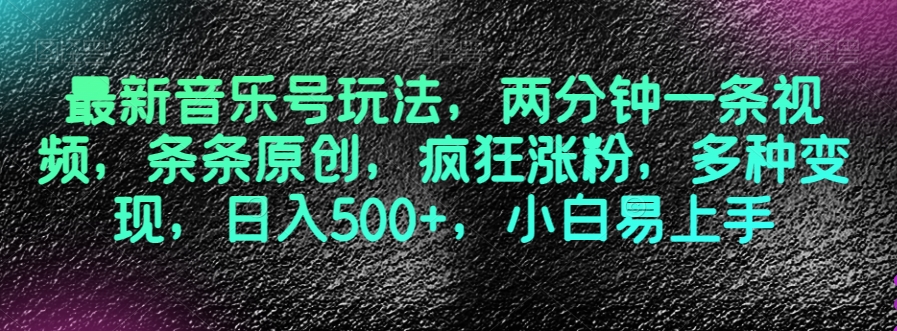 最新音乐号玩法，两分钟一条视频，条条原创，疯狂涨粉，多种变现，日入500+，小白易上手【揭秘】-最全资源库