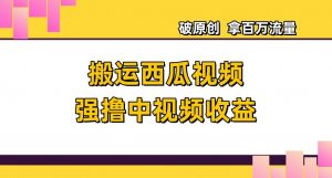 搬运西瓜视频强撸中视频收益，日赚600+破原创，拿百万流量【揭秘】-最全资源库