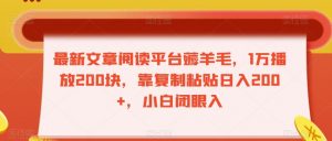 最新文章阅读平台薅羊毛，1万播放200块，靠复制粘贴日入200+，小白闭眼入【揭秘】-最全资源库