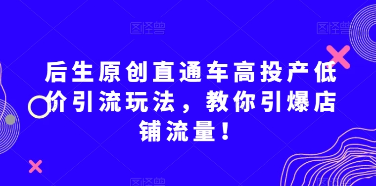 后生原创直通车高投产低价引流玩法,教你引爆店铺流量!-最全资源库