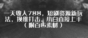 一天收入788，短剧资源新玩法，换维打击，小白直接上手（附百G素材）【揭秘】-最全资源库
