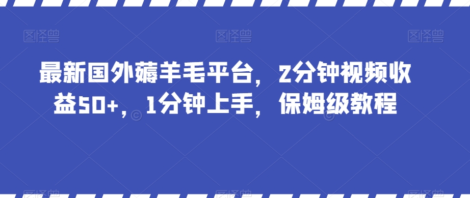 最新国外薅羊毛平台，2分钟视频收益50+，1分钟上手，保姆级教程【揭秘】-最全资源库